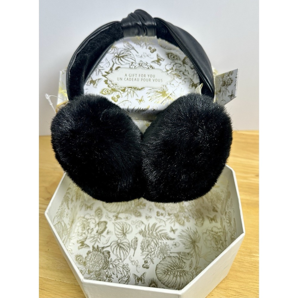 House of‎ Harlow 1960 Faux Fux Earmuffs With Black Faux Leather Headband NIB